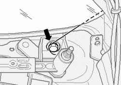 Прикрепление нити для резки к болту (стрелка) крепления поводков стеклоочистителя