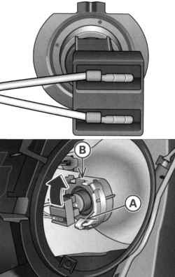 Установка лампы накаливания (выступ на цоколе лампы при монтаже должен указывать вверх)