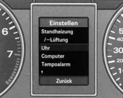 Меню Einstellen, выбрана строка «Uhr»